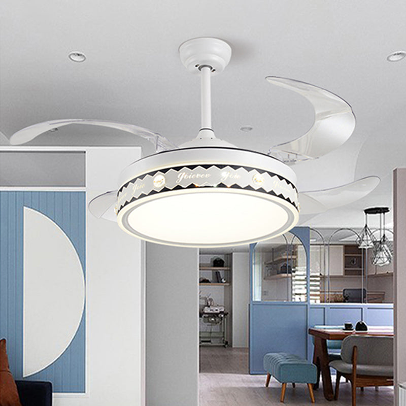 Drum Shade 4-Blade Hanging Fan Lamp Simple LED White Semi Flush Mount, 20" Wide White D Clearhalo 'Ceiling Fans with Lights' 'Ceiling Fans' 'Modern Ceiling Fans' 'Modern' Lighting' 1982256