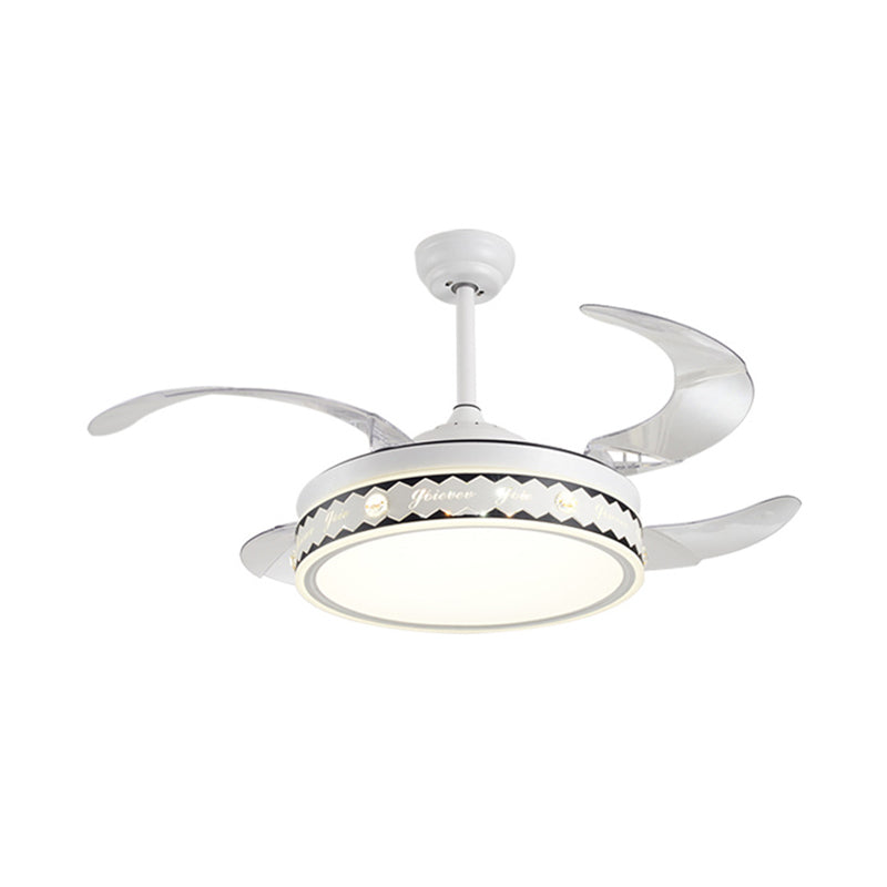 Drum Shade 4-Blade Hanging Fan Lamp Simple LED White Semi Flush Mount, 20" Wide Clearhalo 'Ceiling Fans with Lights' 'Ceiling Fans' 'Modern Ceiling Fans' 'Modern' Lighting' 1982257