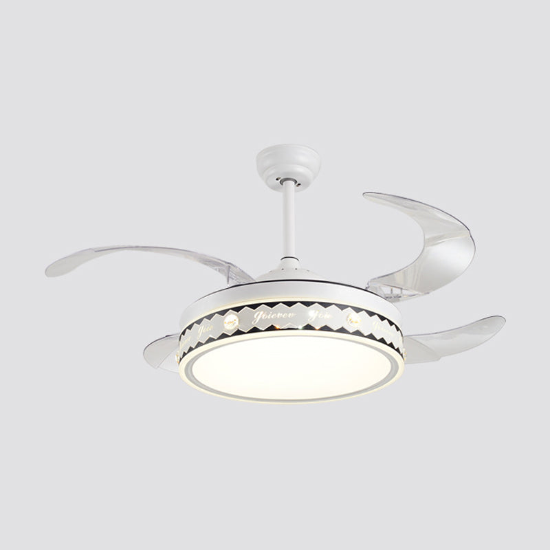Drum Shade 4-Blade Hanging Fan Lamp Simple LED White Semi Flush Mount, 20" Wide Clearhalo 'Ceiling Fans with Lights' 'Ceiling Fans' 'Modern Ceiling Fans' 'Modern' Lighting' 1982258