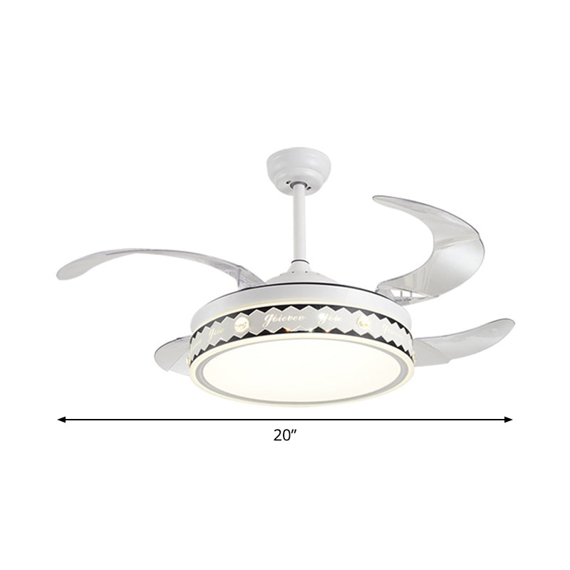 Drum Shade 4-Blade Hanging Fan Lamp Simple LED White Semi Flush Mount, 20" Wide Clearhalo 'Ceiling Fans with Lights' 'Ceiling Fans' 'Modern Ceiling Fans' 'Modern' Lighting' 1982259