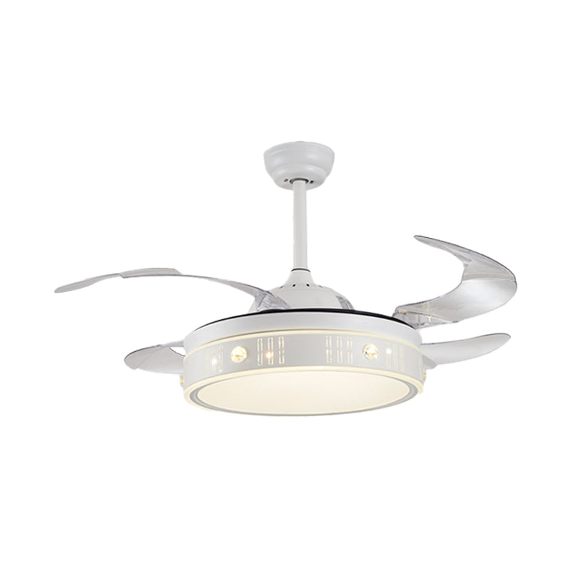 Drum Shade 4-Blade Hanging Fan Lamp Simple LED White Semi Flush Mount, 20" Wide Clearhalo 'Ceiling Fans with Lights' 'Ceiling Fans' 'Modern Ceiling Fans' 'Modern' Lighting' 1982261