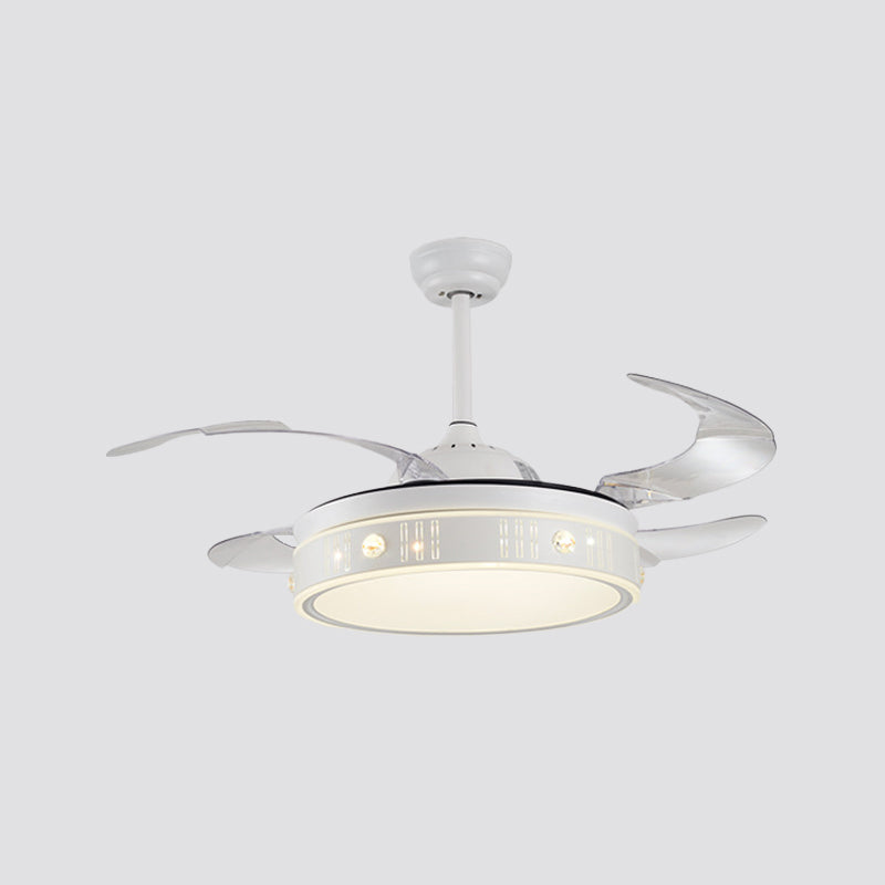 Drum Shade 4-Blade Hanging Fan Lamp Simple LED White Semi Flush Mount, 20" Wide Clearhalo 'Ceiling Fans with Lights' 'Ceiling Fans' 'Modern Ceiling Fans' 'Modern' Lighting' 1982262