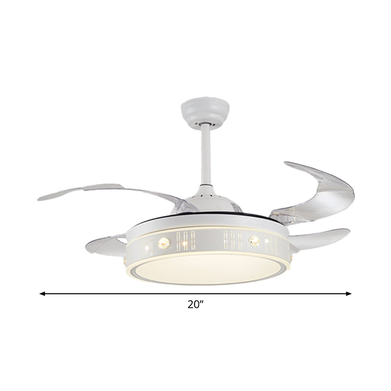 Drum Shade 4-Blade Hanging Fan Lamp Simple LED White Semi Flush Mount, 20" Wide Clearhalo 'Ceiling Fans with Lights' 'Ceiling Fans' 'Modern Ceiling Fans' 'Modern' Lighting' 1982263