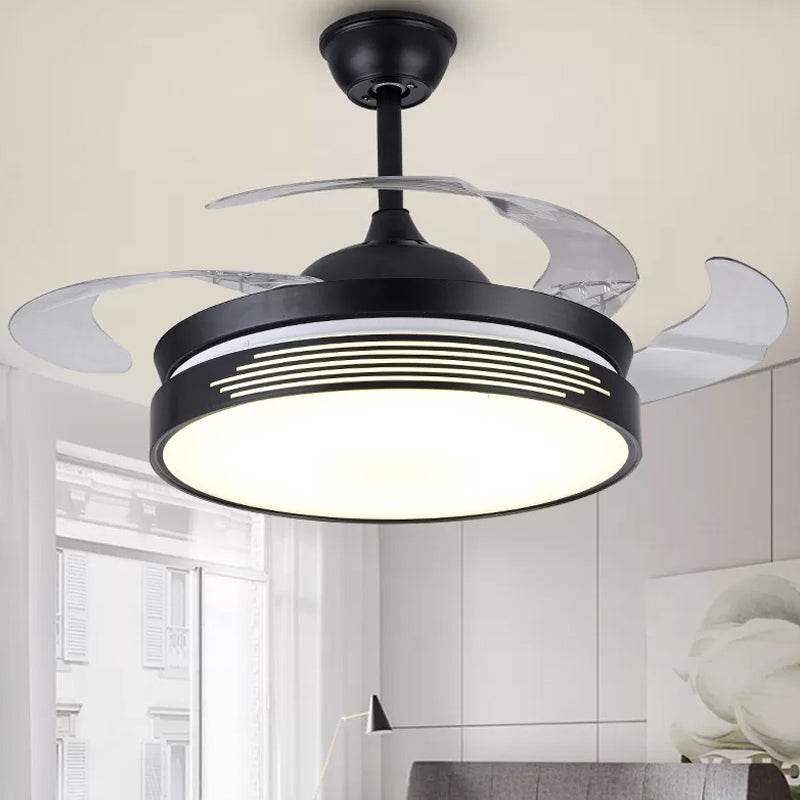 19" Wide Metal Round Semi Flush Ceiling Light Nordic LED Black Hanging Fan Lamp, 4 Blades Clearhalo 'Ceiling Fans with Lights' 'Ceiling Fans' 'Modern Ceiling Fans' 'Modern' Lighting' 1982265