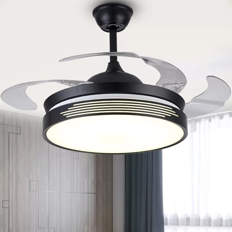 19" Wide Metal Round Semi Flush Ceiling Light Nordic LED Black Hanging Fan Lamp, 4 Blades Clearhalo 'Ceiling Fans with Lights' 'Ceiling Fans' 'Modern Ceiling Fans' 'Modern' Lighting' 1982266
