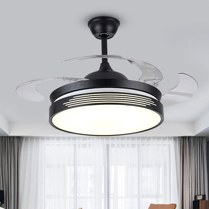 19" Wide Metal Round Semi Flush Ceiling Light Nordic LED Black Hanging Fan Lamp, 4 Blades Clearhalo 'Ceiling Fans with Lights' 'Ceiling Fans' 'Modern Ceiling Fans' 'Modern' Lighting' 1982267