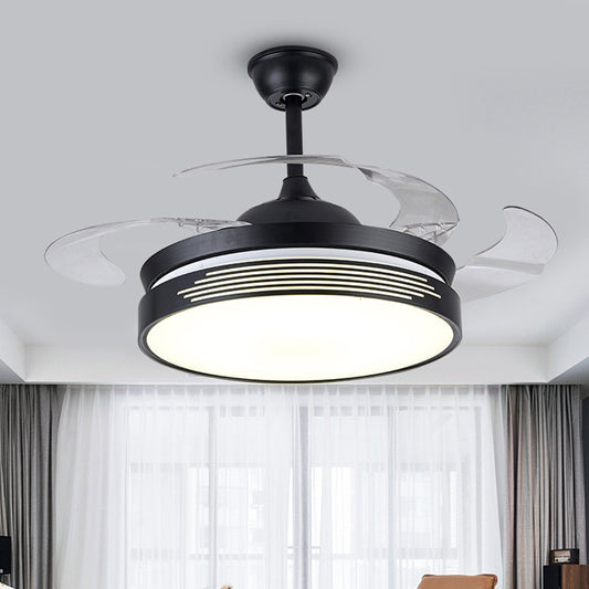 19" Wide Metal Round Semi Flush Ceiling Light Nordic LED Black Hanging Fan Lamp, 4 Blades Clearhalo 'Ceiling Fans with Lights' 'Ceiling Fans' 'Modern Ceiling Fans' 'Modern' Lighting' 1982267