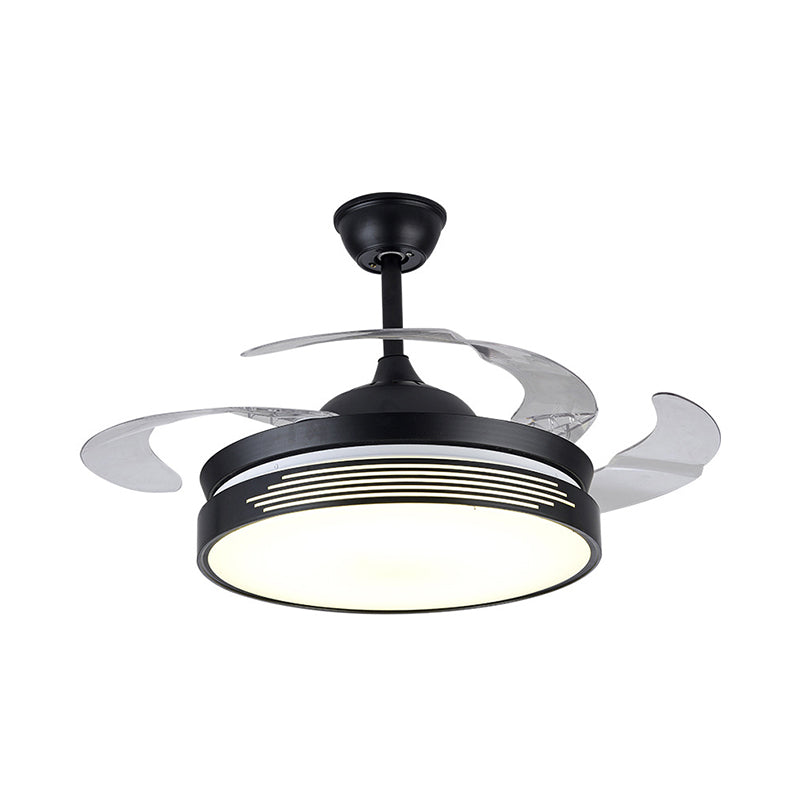 19" Wide Metal Round Semi Flush Ceiling Light Nordic LED Black Hanging Fan Lamp, 4 Blades Clearhalo 'Ceiling Fans with Lights' 'Ceiling Fans' 'Modern Ceiling Fans' 'Modern' Lighting' 1982268