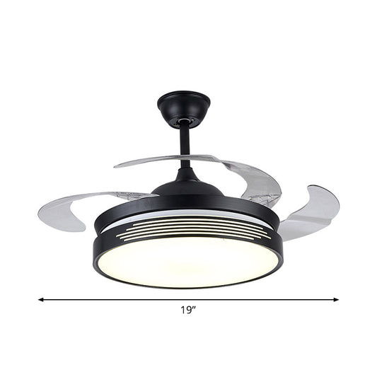 19" Wide Metal Round Semi Flush Ceiling Light Nordic LED Black Hanging Fan Lamp, 4 Blades Clearhalo 'Ceiling Fans with Lights' 'Ceiling Fans' 'Modern Ceiling Fans' 'Modern' Lighting' 1982269