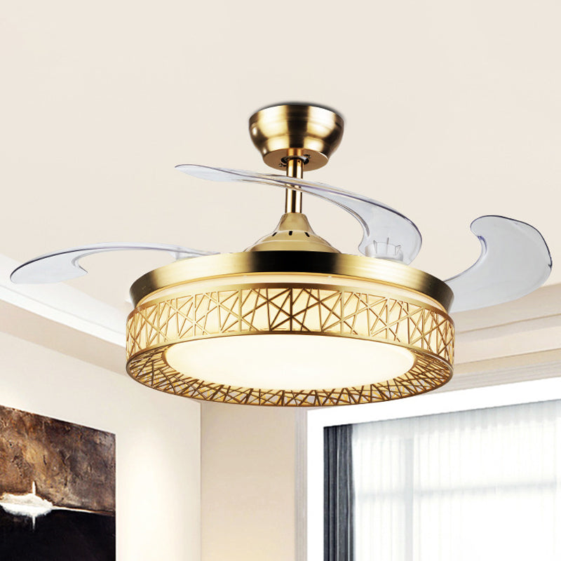 Gold Nest Shaped 4 Blades Semi-Flush Mount Simple LED Metallic Ceiling Fan Light, 19" Wide Clearhalo 'Ceiling Fans with Lights' 'Ceiling Fans' 'Modern Ceiling Fans' 'Modern' Lighting' 1982277