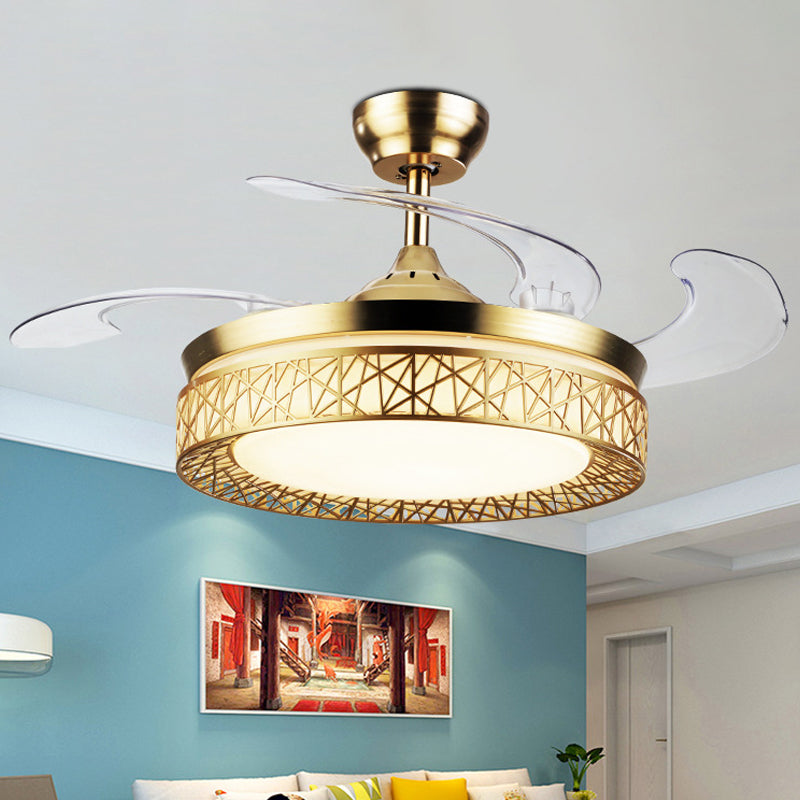 Gold Nest Shaped 4 Blades Semi-Flush Mount Simple LED Metallic Ceiling Fan Light, 19" Wide Clearhalo 'Ceiling Fans with Lights' 'Ceiling Fans' 'Modern Ceiling Fans' 'Modern' Lighting' 1982278