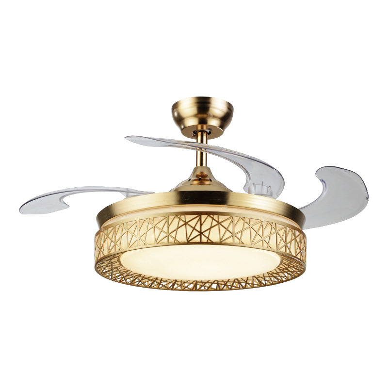 Gold Nest Shaped 4 Blades Semi-Flush Mount Simple LED Metallic Ceiling Fan Light, 19" Wide Clearhalo 'Ceiling Fans with Lights' 'Ceiling Fans' 'Modern Ceiling Fans' 'Modern' Lighting' 1982279