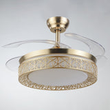 Gold Nest Shaped 4 Blades Semi-Flush Mount Simple LED Metallic Ceiling Fan Light, 19" Wide Clearhalo 'Ceiling Fans with Lights' 'Ceiling Fans' 'Modern Ceiling Fans' 'Modern' Lighting' 1982280