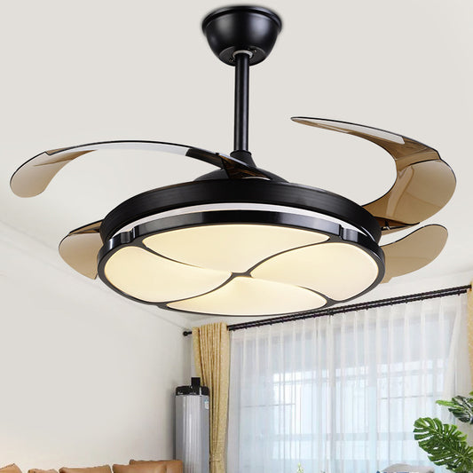 Nordic LED Hanging Fan Light Black Blossom 19" Wide Semi Flush Mount with Acrylic Shade, 4 Blades Clearhalo 'Ceiling Fans with Lights' 'Ceiling Fans' 'Modern Ceiling Fans' 'Modern' Lighting' 1982283