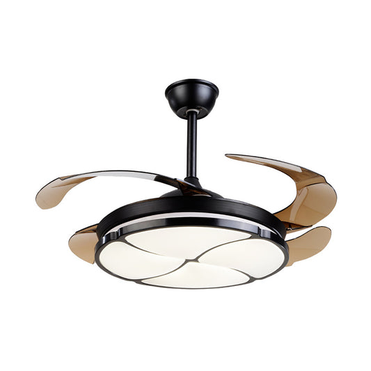 Nordic LED Hanging Fan Light Black Blossom 19" Wide Semi Flush Mount with Acrylic Shade, 4 Blades Clearhalo 'Ceiling Fans with Lights' 'Ceiling Fans' 'Modern Ceiling Fans' 'Modern' Lighting' 1982286