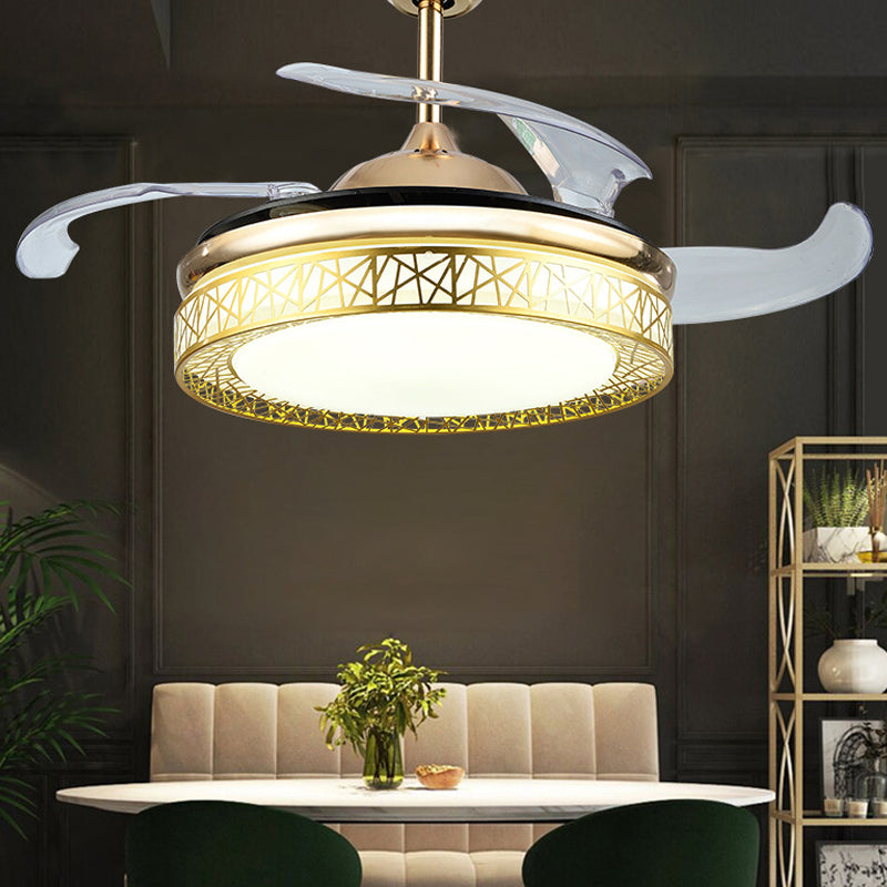 Nest 4-Blade Pendant Fan Lamp Modern Metallic LED Gold Semi Flush Ceiling Light Fixture, 19" Wide Clearhalo 'Ceiling Fans with Lights' 'Ceiling Fans' 'Modern Ceiling Fans' 'Modern' Lighting' 1982296