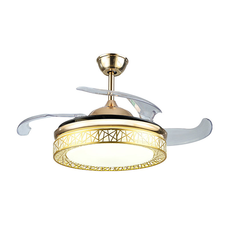 Nest 4-Blade Pendant Fan Lamp Modern Metallic LED Gold Semi Flush Ceiling Light Fixture, 19" Wide Clearhalo 'Ceiling Fans with Lights' 'Ceiling Fans' 'Modern Ceiling Fans' 'Modern' Lighting' 1982297