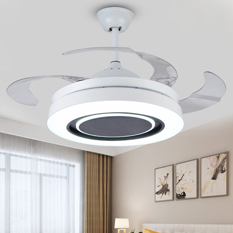 White Round Semi-Flush Mount Nordic 19" Wide LED Metallic Hanging Fan Light Fixture, 4 Blades White Clearhalo 'Ceiling Fans with Lights' 'Ceiling Fans' 'Modern Ceiling Fans' 'Modern' Lighting' 1982299