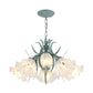 Green/Pink 4/6/9-Head Chandelier Lamp Korean Flower Frosted Glass Ruffle Hanging Pendant Light for Dinning Room Clearhalo 'Ceiling Lights' 'Chandeliers' Lighting' options 1982320