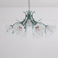 Green/Pink 4/6/9-Head Chandelier Lamp Korean Flower Frosted Glass Ruffle Hanging Pendant Light for Dinning Room Clearhalo 'Ceiling Lights' 'Chandeliers' Lighting' options 1982324