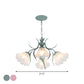 Green/Pink 4/6/9-Head Chandelier Lamp Korean Flower Frosted Glass Ruffle Hanging Pendant Light for Dinning Room Clearhalo 'Ceiling Lights' 'Chandeliers' Lighting' options 1982331