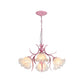 Green/Pink 4/6/9-Head Chandelier Lamp Korean Flower Frosted Glass Ruffle Hanging Pendant Light for Dinning Room Clearhalo 'Ceiling Lights' 'Chandeliers' Lighting' options 1982334