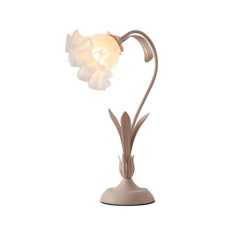 Flower Shape Frosted White Glass Night Lamp Countryside 1-Light Kids Room Table Light in Pink/Green Clearhalo 'Lamps' 'Table Lamps' Lighting' 1982491