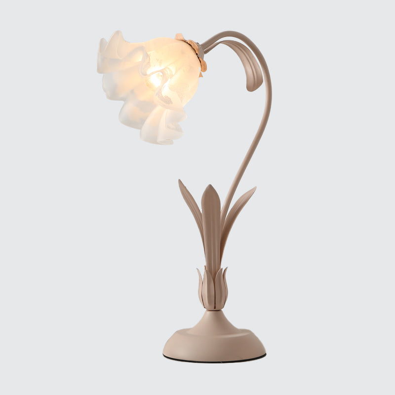 Flower Shape Frosted White Glass Night Lamp Countryside 1-Light Kids Room Table Light in Pink/Green Clearhalo 'Lamps' 'Table Lamps' Lighting' 1982492