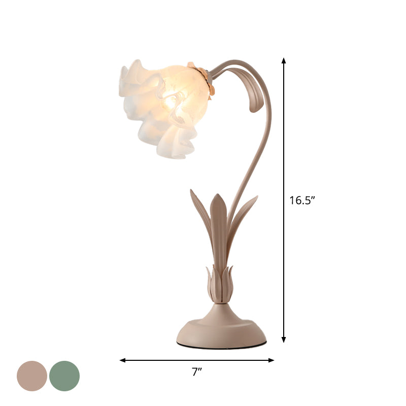 Flower Shape Frosted White Glass Night Lamp Countryside 1-Light Kids Room Table Light in Pink/Green Clearhalo 'Lamps' 'Table Lamps' Lighting' 1982493