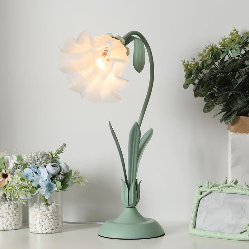 Flower Shape Frosted White Glass Night Lamp Countryside 1-Light Kids Room Table Light in Pink/Green Clearhalo 'Lamps' 'Table Lamps' Lighting' 1982495