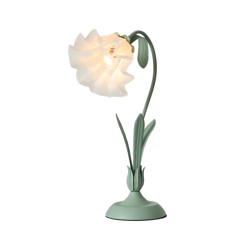 Flower Shape Frosted White Glass Night Lamp Countryside 1-Light Kids Room Table Light in Pink/Green Clearhalo 'Lamps' 'Table Lamps' Lighting' 1982496