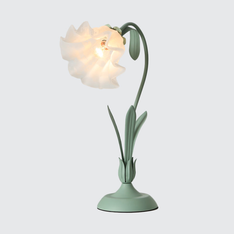 Flower Shape Frosted White Glass Night Lamp Countryside 1-Light Kids Room Table Light in Pink/Green Clearhalo 'Lamps' 'Table Lamps' Lighting' 1982497