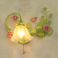 Single Left/Right Wall Sconce Lamp Pastoral Ruffle Frosted White Glass Wall Mount Light in Green with/without Switch Clearhalo 'Wall Lamps & Sconces' 'Wall Lights' Lighting' 1982542