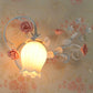 Frosted White Glass Scroll Wall Sconce Lamp Korean Garden 1-Light Bedroom Wall Mounted Light with Rose Deco in Pink/Blue Clearhalo 'Wall Lamps & Sconces' 'Wall Lights' Lighting' 1982551