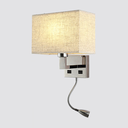 Fabric Cuboid Wall Light Kit Minimalist 1-Light White/Beige Spotlight Sconce Lamp with Charging Port Clearhalo 'Cast Iron' 'Glass' 'Industrial' 'Modern wall lights' 'Modern' 'Tiffany' 'Traditional wall lights' 'Wall Lamps & Sconces' 'Wall Lights' Lighting' 1982607