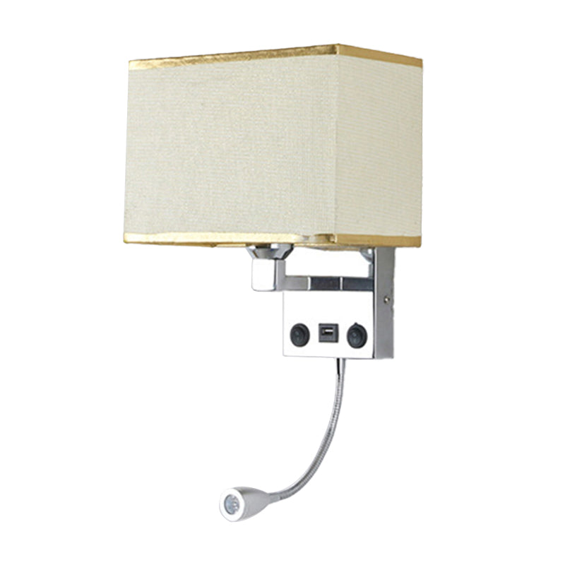 Black/White/Flaxen Cuboid Wall Lamp Modern Single Fabric Wall Sconce with USB Port and Spotlight Clearhalo 'Cast Iron' 'Glass' 'Industrial' 'Modern wall lights' 'Modern' 'Tiffany' 'Traditional wall lights' 'Wall Lamps & Sconces' 'Wall Lights' Lighting' 1982625