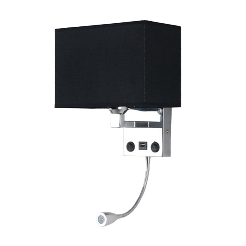 Black/White/Flaxen Cuboid Wall Lamp Modern Single Fabric Wall Sconce with USB Port and Spotlight Clearhalo 'Cast Iron' 'Glass' 'Industrial' 'Modern wall lights' 'Modern' 'Tiffany' 'Traditional wall lights' 'Wall Lamps & Sconces' 'Wall Lights' Lighting' 1982629