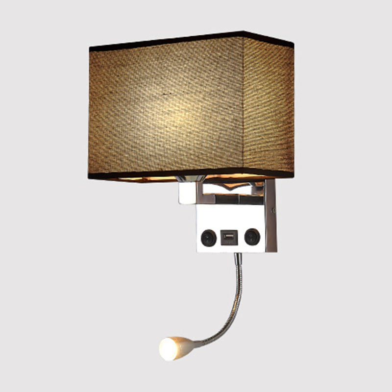 Black/White/Flaxen Cuboid Wall Lamp Modern Single Fabric Wall Sconce with USB Port and Spotlight Clearhalo 'Cast Iron' 'Glass' 'Industrial' 'Modern wall lights' 'Modern' 'Tiffany' 'Traditional wall lights' 'Wall Lamps & Sconces' 'Wall Lights' Lighting' 1982630