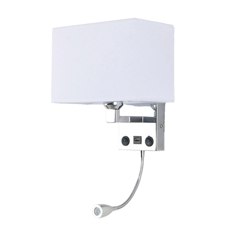 Black/White/Flaxen Cuboid Wall Lamp Modern Single Fabric Wall Sconce with USB Port and Spotlight Clearhalo 'Cast Iron' 'Glass' 'Industrial' 'Modern wall lights' 'Modern' 'Tiffany' 'Traditional wall lights' 'Wall Lamps & Sconces' 'Wall Lights' Lighting' 1982633