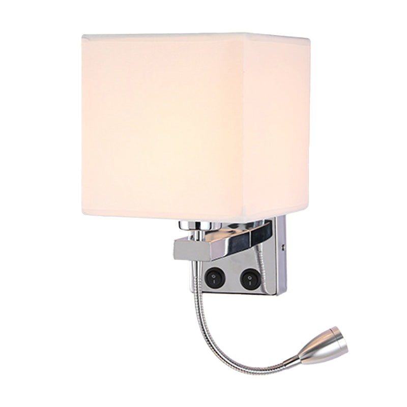 1 Head Bedside Wall Reading Lamp Modern Black/Beige/Coffee Spotlight Wall Light with Rectangle Fabric Shade White Clearhalo 'Cast Iron' 'Glass' 'Industrial' 'Modern wall lights' 'Modern' 'Tiffany' 'Traditional wall lights' 'Wall Lamps & Sconces' 'Wall Lights' Lighting' 1982635
