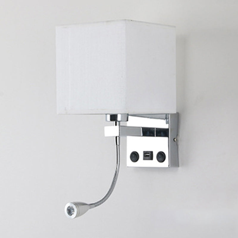 1 Head Bedside Wall Reading Lamp Modern Black/Beige/Coffee Spotlight Wall Light with Rectangle Fabric Shade Clearhalo 'Cast Iron' 'Glass' 'Industrial' 'Modern wall lights' 'Modern' 'Tiffany' 'Traditional wall lights' 'Wall Lamps & Sconces' 'Wall Lights' Lighting' 1982636