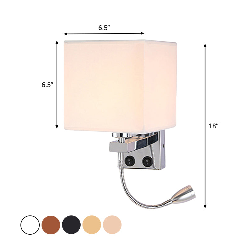 1 Head Bedside Wall Reading Lamp Modern Black/Beige/Coffee Spotlight Wall Light with Rectangle Fabric Shade Clearhalo 'Cast Iron' 'Glass' 'Industrial' 'Modern wall lights' 'Modern' 'Tiffany' 'Traditional wall lights' 'Wall Lamps & Sconces' 'Wall Lights' Lighting' 1982637