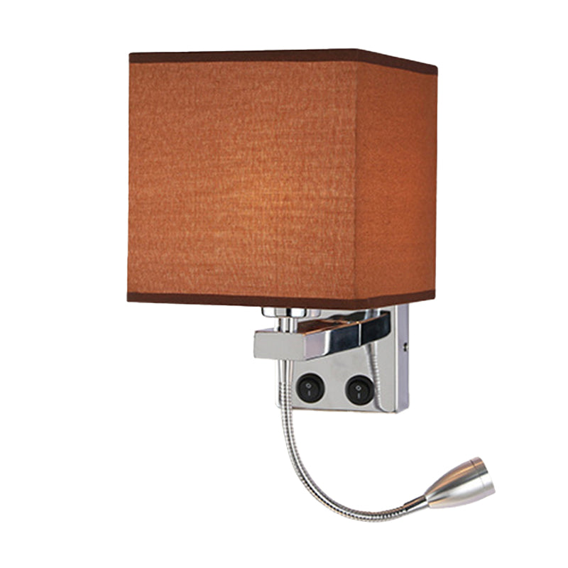 1 Head Bedside Wall Reading Lamp Modern Black/Beige/Coffee Spotlight Wall Light with Rectangle Fabric Shade Coffee Clearhalo 'Cast Iron' 'Glass' 'Industrial' 'Modern wall lights' 'Modern' 'Tiffany' 'Traditional wall lights' 'Wall Lamps & Sconces' 'Wall Lights' Lighting' 1982638