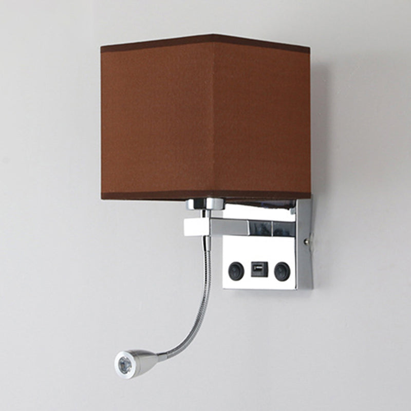 1 Head Bedside Wall Reading Lamp Modern Black/Beige/Coffee Spotlight Wall Light with Rectangle Fabric Shade Clearhalo 'Cast Iron' 'Glass' 'Industrial' 'Modern wall lights' 'Modern' 'Tiffany' 'Traditional wall lights' 'Wall Lamps & Sconces' 'Wall Lights' Lighting' 1982639