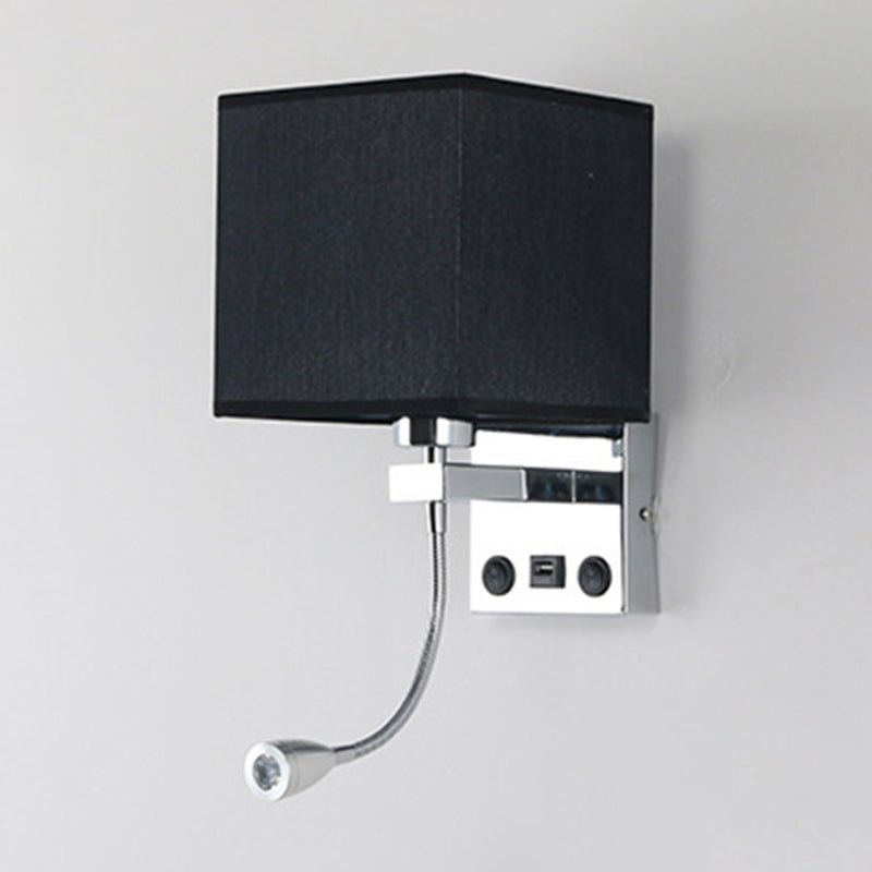 1 Head Bedside Wall Reading Lamp Modern Black/Beige/Coffee Spotlight Wall Light with Rectangle Fabric Shade Clearhalo 'Cast Iron' 'Glass' 'Industrial' 'Modern wall lights' 'Modern' 'Tiffany' 'Traditional wall lights' 'Wall Lamps & Sconces' 'Wall Lights' Lighting' 1982641