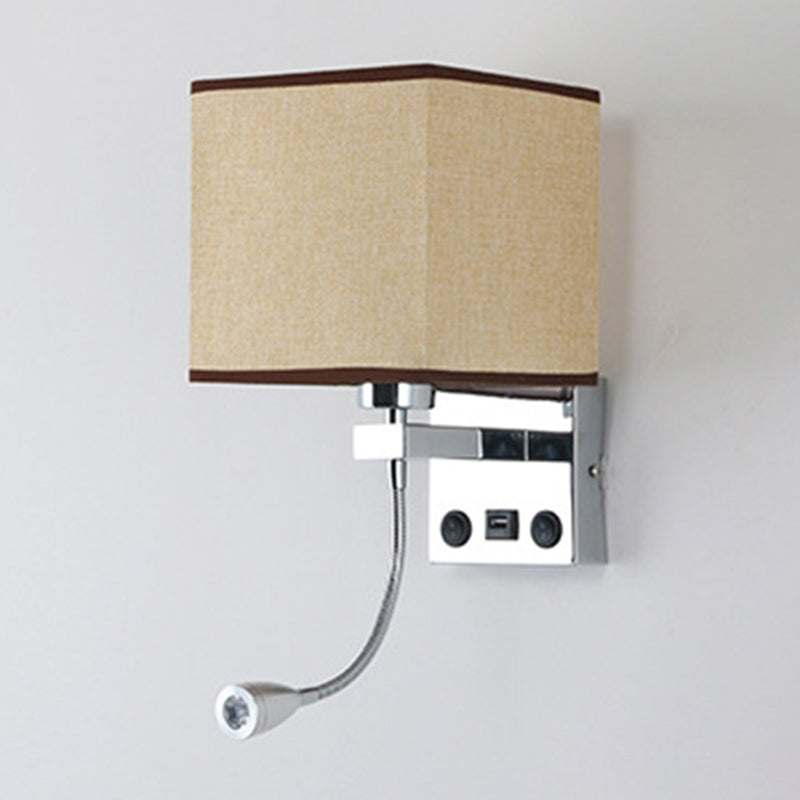 1 Head Bedside Wall Reading Lamp Modern Black/Beige/Coffee Spotlight Wall Light with Rectangle Fabric Shade Clearhalo 'Cast Iron' 'Glass' 'Industrial' 'Modern wall lights' 'Modern' 'Tiffany' 'Traditional wall lights' 'Wall Lamps & Sconces' 'Wall Lights' Lighting' 1982643