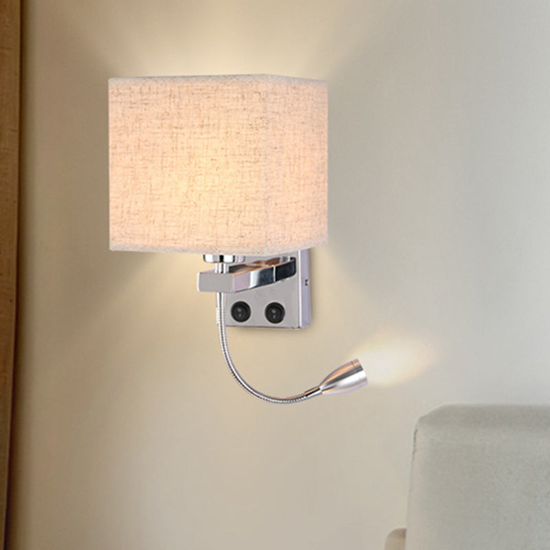 1 Head Bedside Wall Reading Lamp Modern Black/Beige/Coffee Spotlight Wall Light with Rectangle Fabric Shade Beige Clearhalo 'Cast Iron' 'Glass' 'Industrial' 'Modern wall lights' 'Modern' 'Tiffany' 'Traditional wall lights' 'Wall Lamps & Sconces' 'Wall Lights' Lighting' 1982644