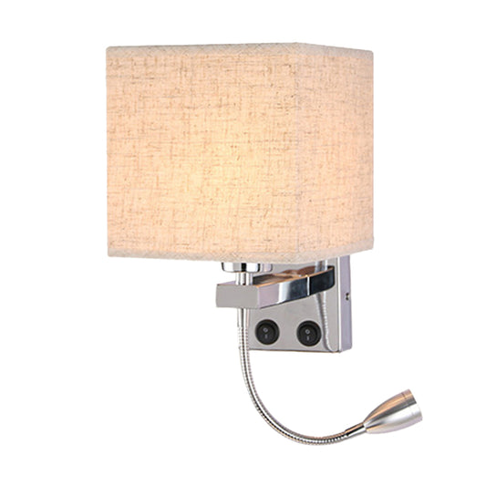 1 Head Bedside Wall Reading Lamp Modern Black/Beige/Coffee Spotlight Wall Light with Rectangle Fabric Shade Clearhalo 'Cast Iron' 'Glass' 'Industrial' 'Modern wall lights' 'Modern' 'Tiffany' 'Traditional wall lights' 'Wall Lamps & Sconces' 'Wall Lights' Lighting' 1982645