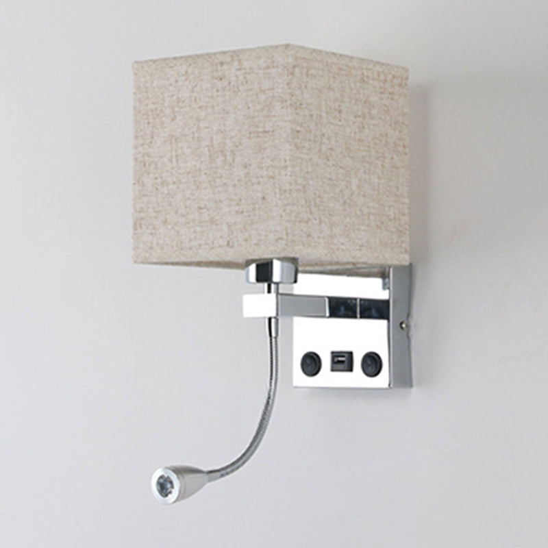 1 Head Bedside Wall Reading Lamp Modern Black/Beige/Coffee Spotlight Wall Light with Rectangle Fabric Shade Clearhalo 'Cast Iron' 'Glass' 'Industrial' 'Modern wall lights' 'Modern' 'Tiffany' 'Traditional wall lights' 'Wall Lamps & Sconces' 'Wall Lights' Lighting' 1982646
