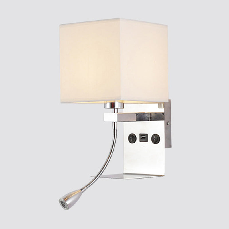 Rectangle Wall Mounted Reading Light Modern Fabric 1 Head Black/White/Beige Wall Sconce with Shelf and Spotlight Clearhalo 'Cast Iron' 'Glass' 'Industrial' 'Modern wall lights' 'Modern' 'Tiffany' 'Traditional wall lights' 'Wall Lamps & Sconces' 'Wall Lights' Lighting' 1982649